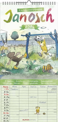 Alpha Edition - Janosch - 5 Spalten Familienkalender 2026 - Wandkalender 22×45 cm mit Spalten für Te