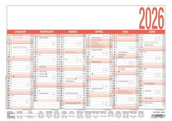 Zettler Arbeitstagekalender A4 2026 - Bürokalender groß 30 × 21 cm, 6 Monate pro Seite, Arbeitstage-