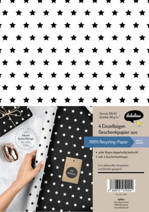 Geschenkpapier-Set Sterne (schwarz/weiß)