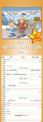 Rentnerkalender 2024 - Streifen-Kalender 15x42 cm - mit lustigen Cartoons - Humor-Kalender - Wandpla