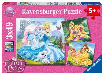Kinderpuzzle 3x49 Teile - Disney Prinzessinnen - Palace Pets - Belle, Cinderella und Rapunzel