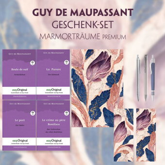 Guy de Maupassant Geschenkset - 4 Bücher (mit Audio-Online) + Marmorträume Schreibset Premium, m. 4