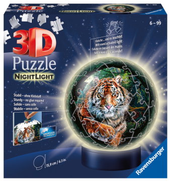 Ravensburger 3D Puzzle 11248 - Nachtlicht Puzzle-Ball Raubkatzen - 72 Teile - ab 6 Jahren, LED Nacht