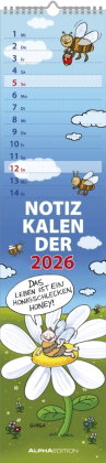 Alpha Edition - Notizkalender HUMOR 2026 - Streifenplaner 15x64 cm - Wandkalender mit lustigen Sprüc