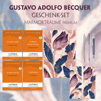 Gustavo Adolfo Bécquer Geschenkset - 4 Bücher (mit Audio-Online) + Marmorträume Schreibset Premium,