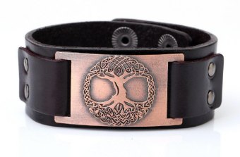 Armband "Baum des Lebens" Leder, braun, Metalllegierung, bronzefarben