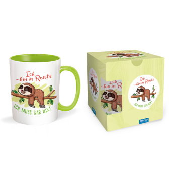 Trötsch Tasse Faultier Rentner weiß grün