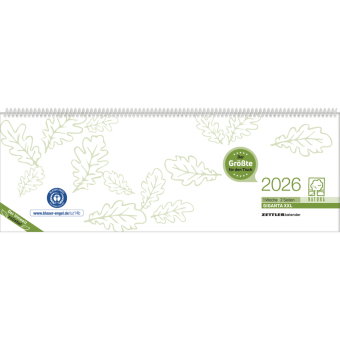 Zettler Tischquerkalender Giganta XXL 1W/2S Blauer Engel 2026 - Bürokalender 42x15 cm aus Recyclingp