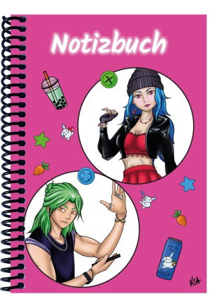 A 4 Notizbuch Manga Quinn und Enora, pink, blanko