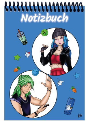 A 4 Notizblock Manga Quinn und Enora, blau, blanko