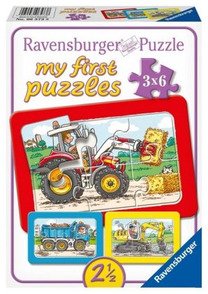 Ravensburger Kinderpuzzle - 06573 Bagger, Traktor und Kipplader - my first puzzle mit 3x6 Teilen - P