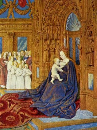 Jean Fouquet - Livres d'heures des Étienne Chevalier, Szene: Madonna vor dem Portal einer Kathedrale