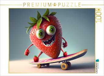 CALVENDO Puzzle Eine Erdbeere auf dem Skateboard | 1000 Teile Lege-Größe 64x48cm Foto-Puzzle für glü