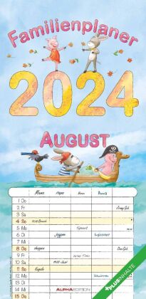 Familienplaner Cartoon 2024 - Familien-Timer 22x45 cm - mit Ferienterminen - 5 Spalten - Wand-Planer