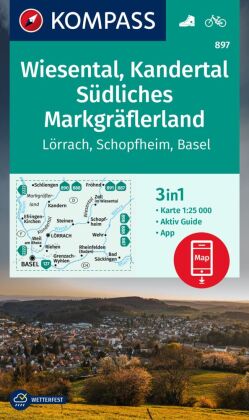 KOMPASS Wanderkarte 897 Wiesental, Kandertal, Südliches Markgräflerland, Lörrach, Schopfheim, Basel