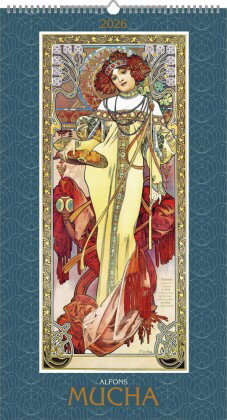 Alpha Edition - Alfons Mucha 2026 - Kunstkalender 33×60 cm mit Jugendstil-Motiven & Glitzereffekt, d