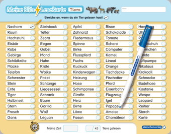 Meine Blitzlesekarte - Tiere, Obst und Gemüse