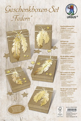 URSUS Geschenkboxen-Set "Federn", creme/gold