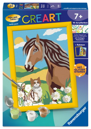 CreArt, Malen nach Zahlen Kinder - Pferd und Kätzchen