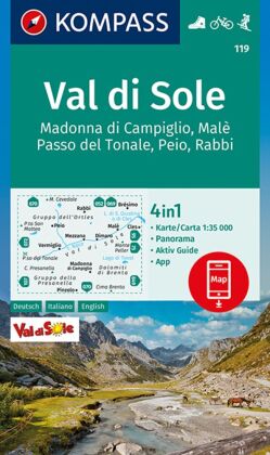 KOMPASS Wanderkarte 119 Val di Sole, Madonna di Campiglio, Malè, Passo del Tonale, Peio, Rabbi 1:35.