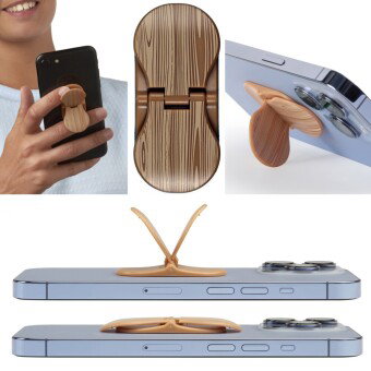 zipgrips Holzoptik - 2 in 1 Handy-Griff & Aufsteller - Sicherer Griff - Halter für Smartphones - Per