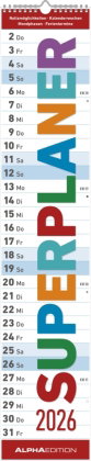 Alpha Edition - SUPERPLANER 2026 - Streifenkalender 17×85 cm mit viel Platz für Notizen & Ferienterm
