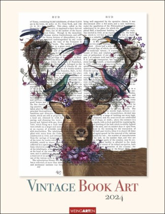 Vintage Book Art Kalender 2024. Kunst trifft Literatur: Farbenfrohe Collagen auf alten Buchseiten in