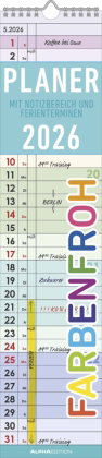 Alpha Edition - Planer Farbenfroh 2026 - Streifenplaner 11,3×49,5 cm mit deutschem Kalendarium & Fei