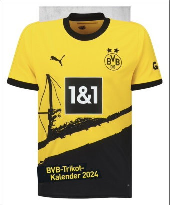 Borussia Dortmund Trikotkalender 2024. Kalender im originalen Trikot-Design, perfekt für Fans des BV