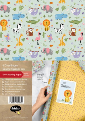 Geschenkpapier-Set für Kinder: Dschungel / Safari Tiere / Zoo
