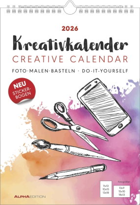 Alpha Edition - Kreativ-Kalender A4 Weiß 2026 - Bastelkalender (21×29,7 cm) mit Platz für Fotos & in