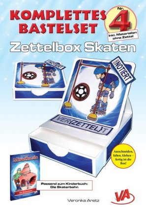 Bastelset Zettelbox Skaten - für Kinder, leicht zu basteln, ausschneiden, falten, kleben - fertig is