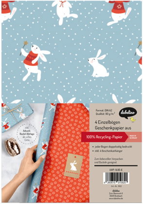 Geschenkpapier Set Weihnachten: Schneehase (für Kinder)