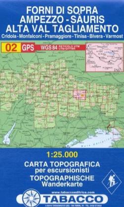 Tabacco topographische Wanderkarte Forni di Sopra, Ampezzo-Sàuris, Alta Val Tagliamento