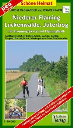 Große Radwander- und Wanderkarte Niederer Fläming, Luckenwalde, Jüterbog mit Flaeming-Skate® und Flä