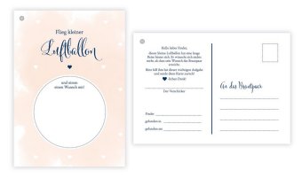 50 Ballonflugkarten für Hochzeit, gelocht und extra leicht zum Weitfliegen. Wetterfeste Ballonkarten