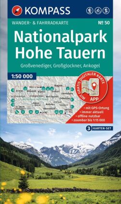 KOMPASS Wanderkarten-Set 50 Nationalpark Hohe Tauern, Großvenediger, Großglockner, Ankogel (3 Karten