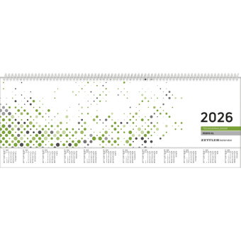 Zettler Tischquerkalender 1W/2S ver. Rückw. PERFO XL grün 2026 - Wochenkalender 36 × 11 cm mit verlä