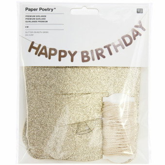 Girlande Happy Birthday, Glitter, Gold FSC MIX, 5m