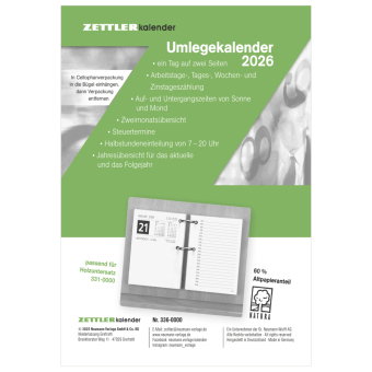 Zettler Umlegkalender 1T/2S 2026 - Tageskalender 8 x 10,8 cm mit 384 Seiten, Stundeneinteilung & Jah