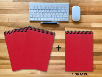 A 4 Notizblock - Set, 3+1 gratis, Luxury 80 Seiten ROT JUPITER GLITTER-OPTIK, punktiert 5x5mm
