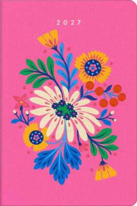 Taschenkalender A6 2027: Blütenmotiv, bestickt, pink