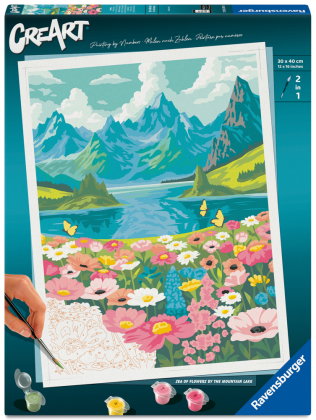 CreArt, Malen nach Zahlen Adults Premium - Blumenmeer am Bergsee
