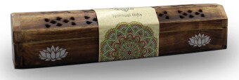 India Truhe "Lotus" Holz 30x6cm, Räucherstäbchenhalter