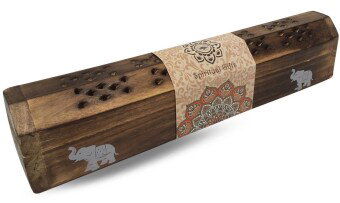 India Truhe "Elefant" Holz 30x6cm, Räucherstäbchenhalter