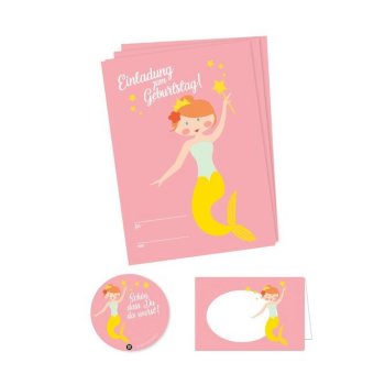 Kindergeburtstag "Meerjungfrau" (Einladung, Platzkarten, Sticker)