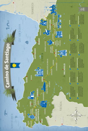 Länder Poster Landkarte - JAKOBSWEG - Landkarte Camino de Santiago Spanien, Wegstrecke, Sehenswürdig