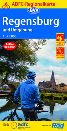 ADFC-Regionalkarte Regensburg und Umgebung mit Tagestouren-Vorschlägen, 1:75.000, reiß- und wetterfe