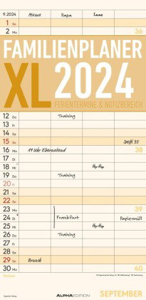 Familienplaner XL 2024 mit 4 Spalten - Familien-Timer 22x45 cm - Offset-Papier - mit Ferienterminen