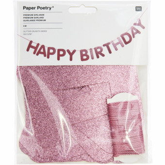 Girlande Happy Birthday, Glitter, Rosa FSC MIX, 5m